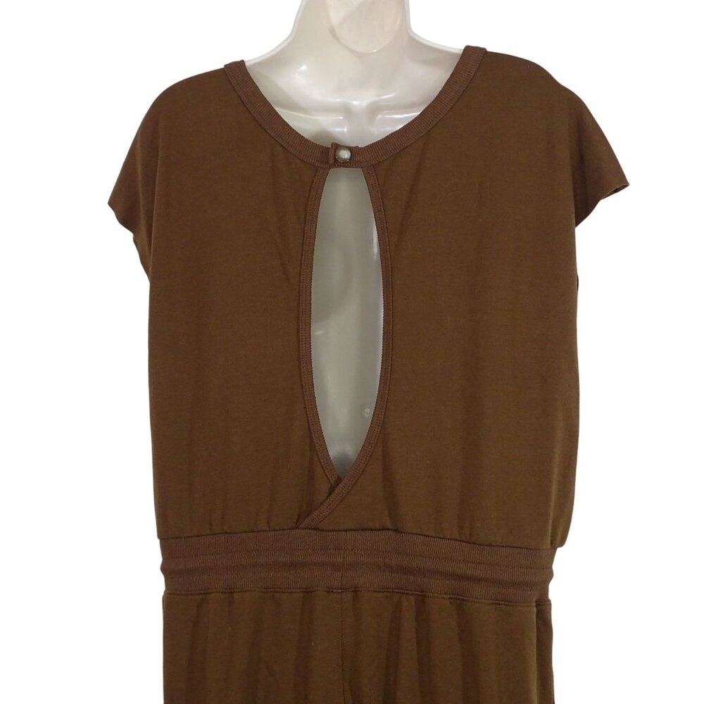 Brown Sleeveless Jumpsuit Women Size L Elastic Ankle and Waist Keyhole Back - Picture 6 of 13